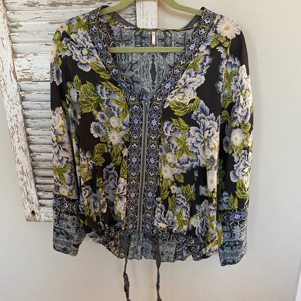 Free people patterned zip blouse